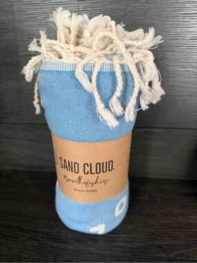 Sand Cloud Light Blue Turkish-Style Beach Towel with Fringe